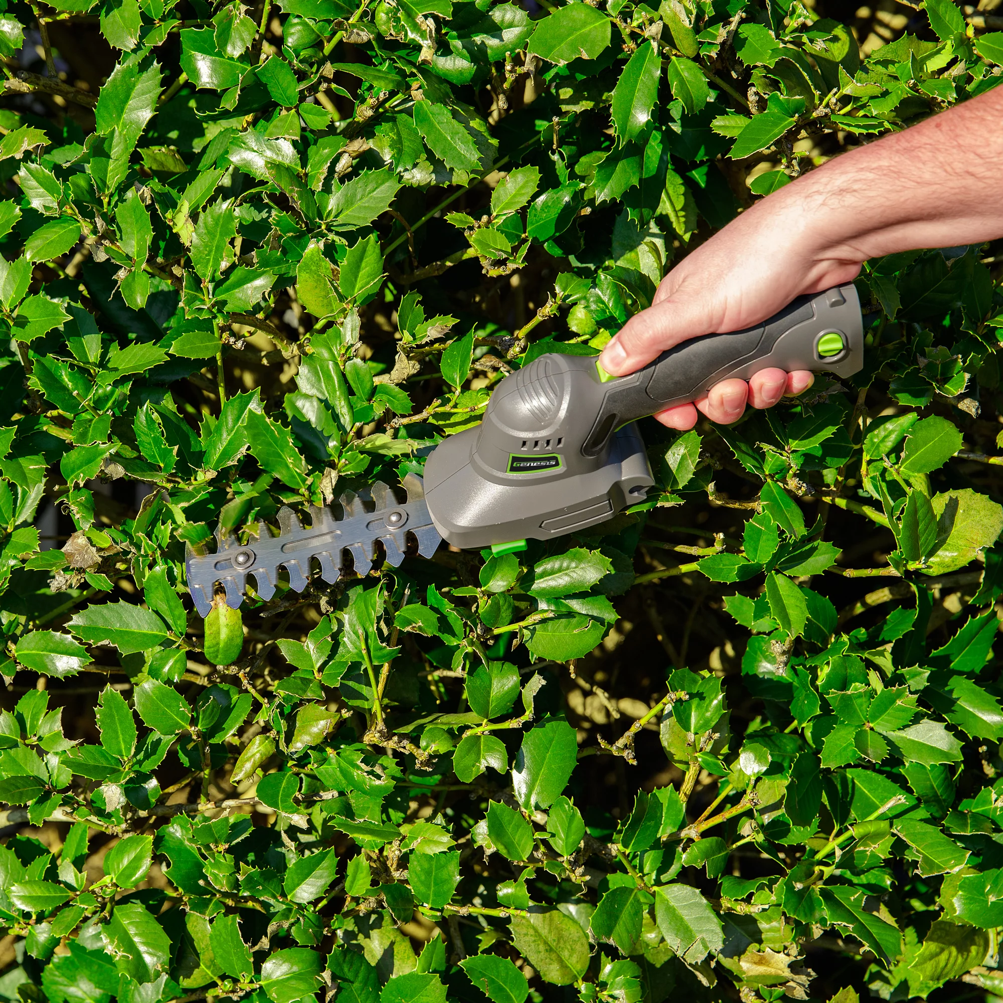 Genesis Cordless Grass Shear & Shrubbery Trimmer - 2 in 1 Handheld Hedge Trimmer 8V Electric Grass Trimmer Hedge Shears/Grass Cutter, Rechargeable Battery, and Charger Included (GLGT08B)