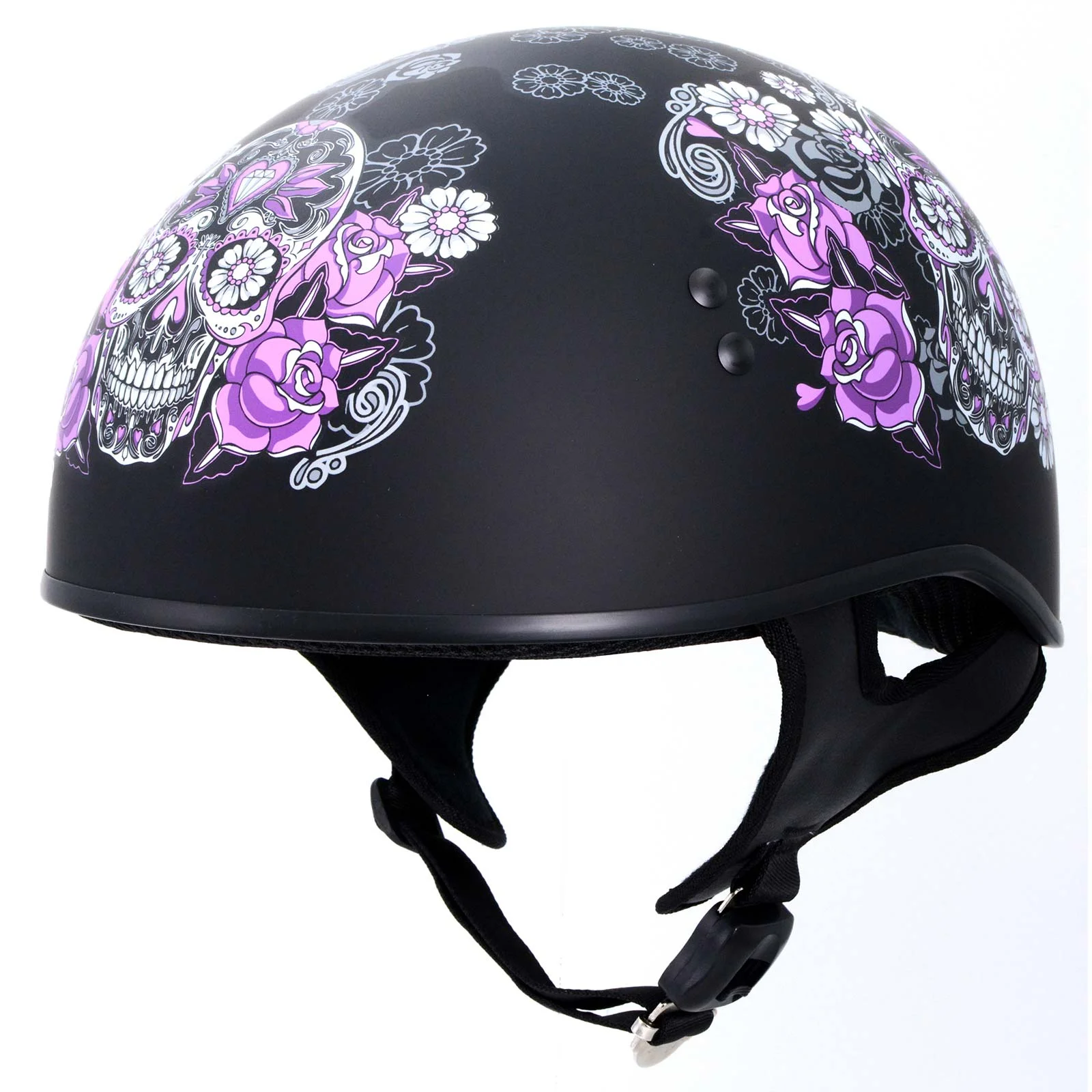 Hot Leathers HLD1031 'Sugar Skull' Flat Black Motorcycle DOT Approved Skull Cap Half Biker Helmet Medium