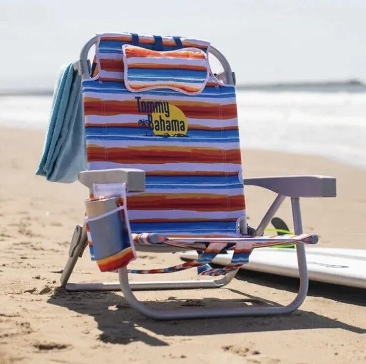 Tommy Bahama Backpack Folding Beach Chair - orange stripes - 2pack