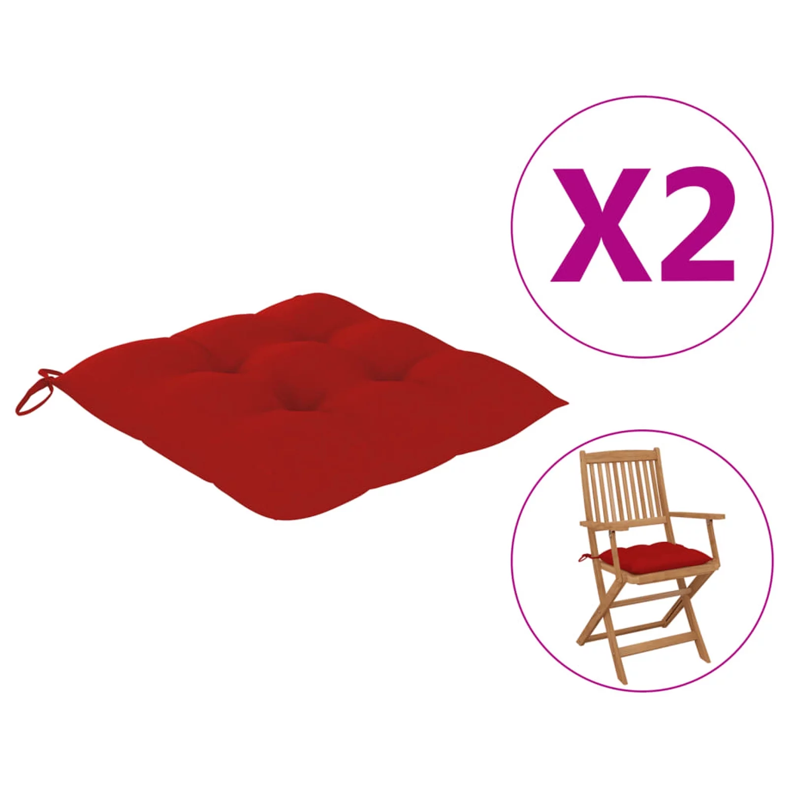 Dcenta 2 Piece Garden Chair Cushions Fabric Soft Seat Pad Patio Chair Cushion Red for Furniture 15.7 x 15.7 x 2.8 Inches (L x W x T)