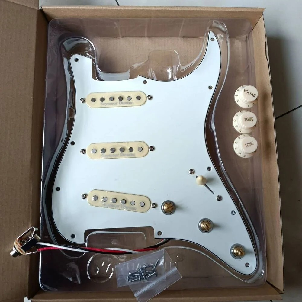 11-Hole SSS Prewired Loaded Pickguard Set with SSL1 Ainico 5 Pickups Set for Fender Squier Strat Electric Guitar 3Ply White