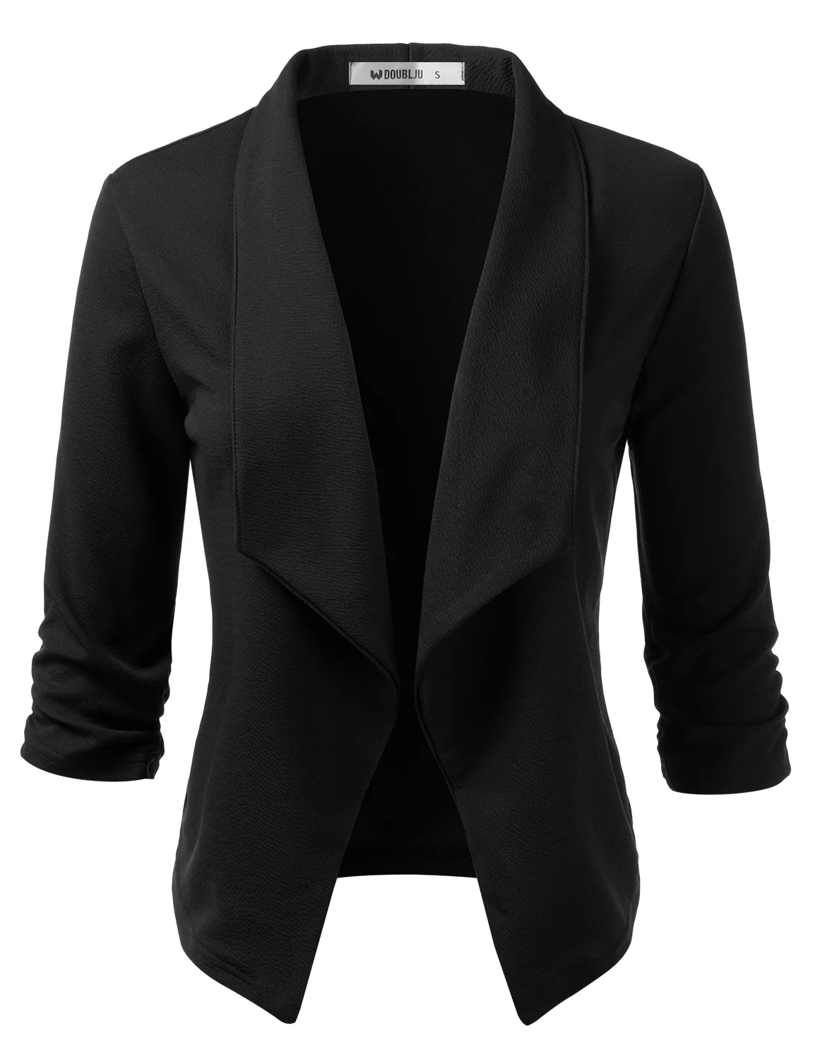 Doublju Women's Ruched 3/4 Sleeve Open Front Blazer Jacket with Plus Size