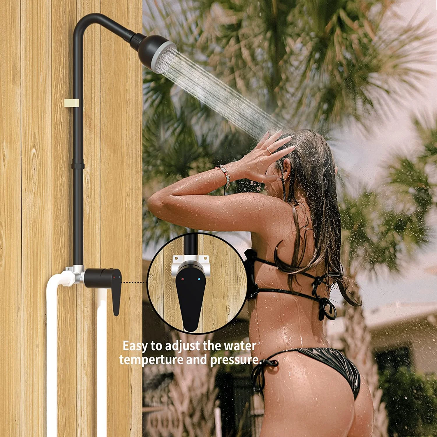 Outdoor Shower Kit, Stainless Steel Exposed Shower Head Set, Environmentally Friendly Faucet, Shower Head Outdoor Backyard Poolside Beach Pool Spa for Easy Installation, Matte Black