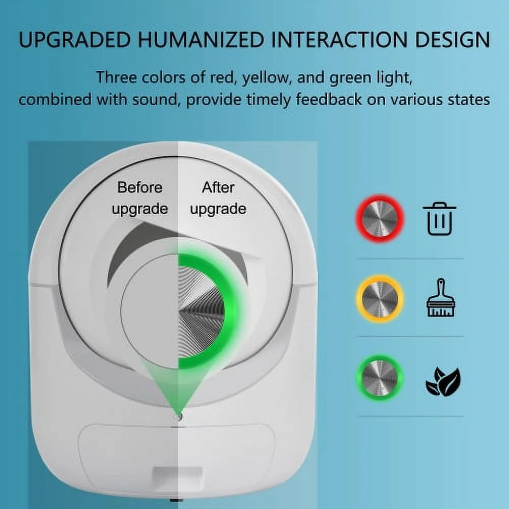 Upgraded HMI system, self-cleaning litter box for multiple cats, automatic dumping, suitable for all kinds of cat litter, safe, deodorizing, APP control, support 2.4G WiFi