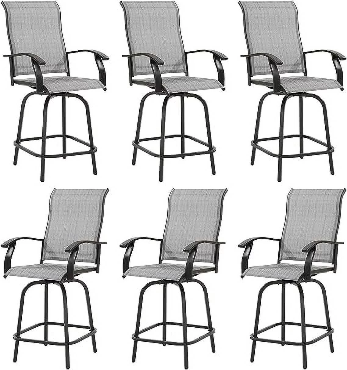 Amopatio Patio Swivel Bar Stools Set of 6, Outdoor Bar Height Patio Chairs for Backyard, Pool, Garden, Deck with High Back and Armrest, All-Weather Mesh, 300lb Capacity, Light Gray