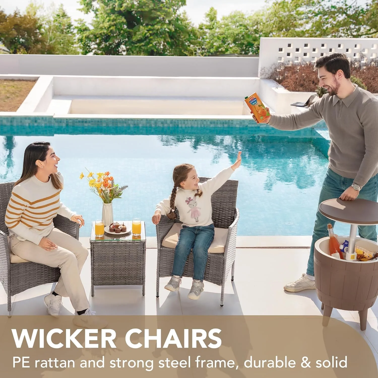 3 Pieces Patio Furniture Sets Clearance PE Rattan Wicker Chairs with Table Outdoor Garden Porch Furniture Sets (Light Grey)