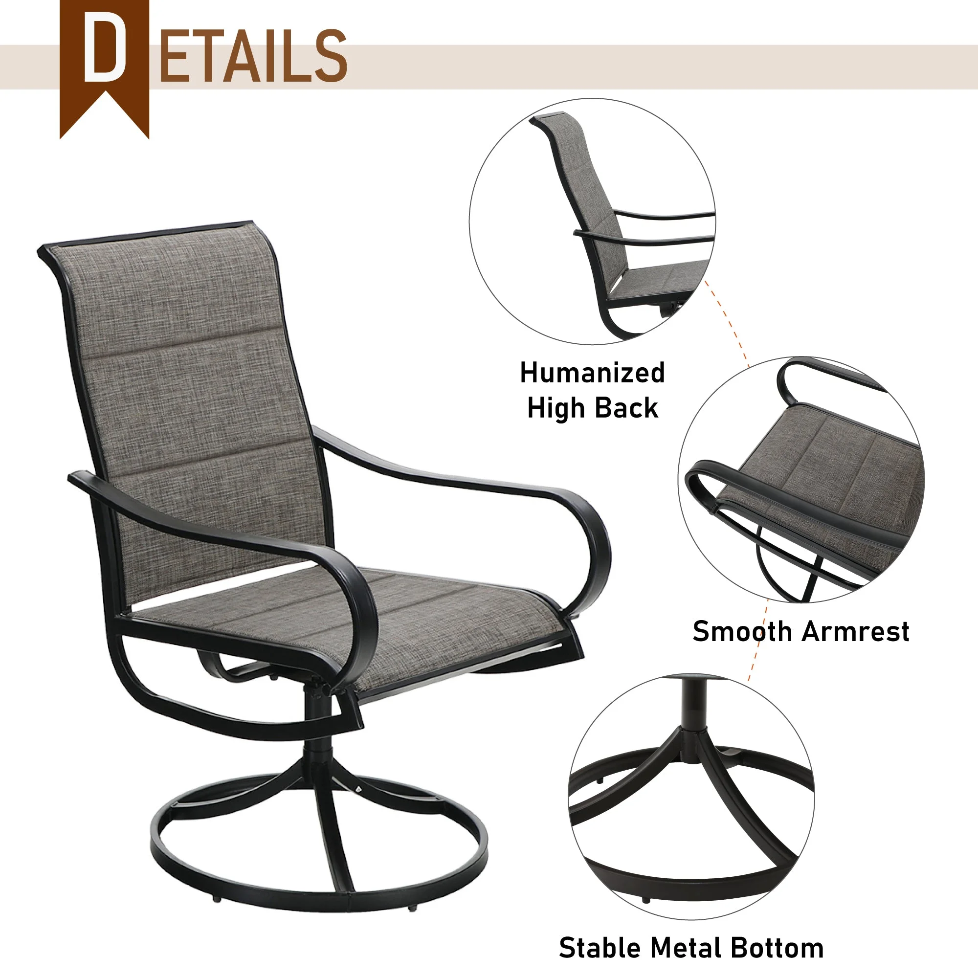 Sophia & William 5 Pieces Metal Patio Dining Set Swivel Padded Chairs and Table Set