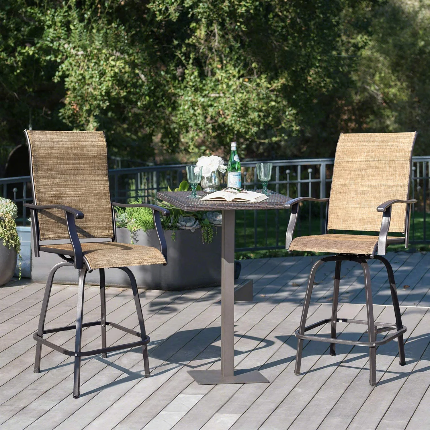 Patio Bar Stools Set of 2 All-Weather Outdoor Patio Furniture Set Counter Height Tall Patio Swivel Chairs for Bistro, Lawn, Garden, Backyard