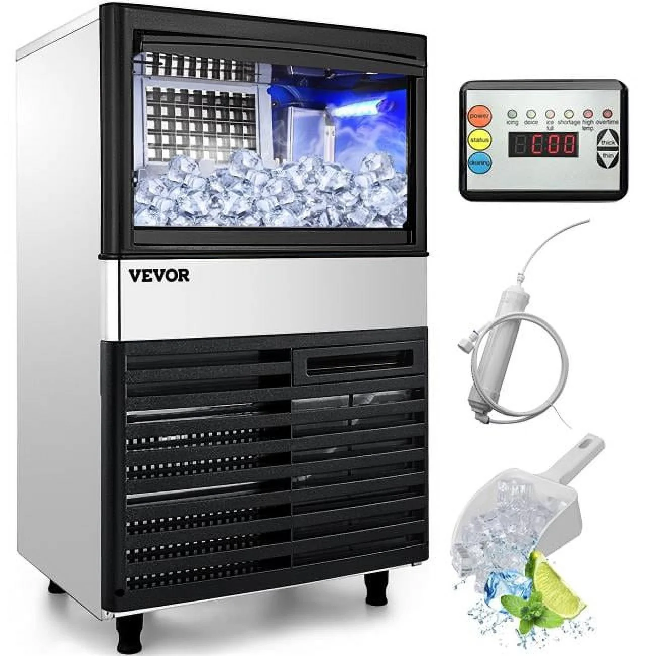 Vevor ZBJ40KGZNL80-4001V1 110V Commercial Ice Maker Machine with 39 lbs Bin - 110 lbs per 24 Hour