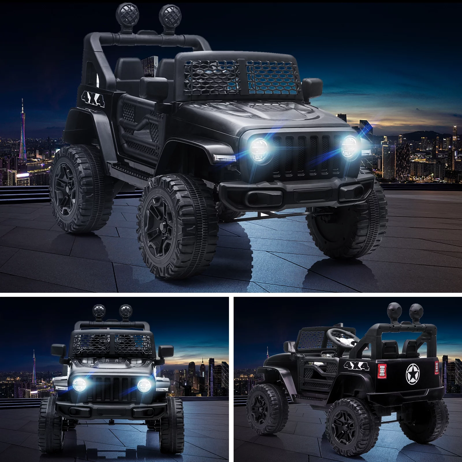 JOINATRE 12V Kids Ride On Car Truck, Battery Power Electric Car for Kids w/Parent Remote Control, 3 Speeds Ride on Toys with Suspension, LED Lights, Double Open Doors for Boys Girls Age 3-8 Yrs old