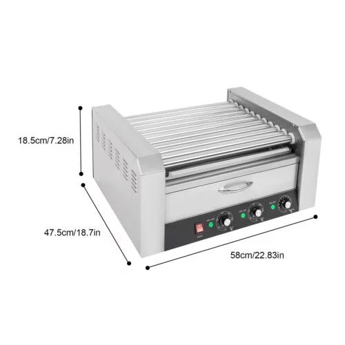 Electric 30 Hot Dog 11 Roller Grill Cooker Machine & Bun Warmer w/o Cover 1560W