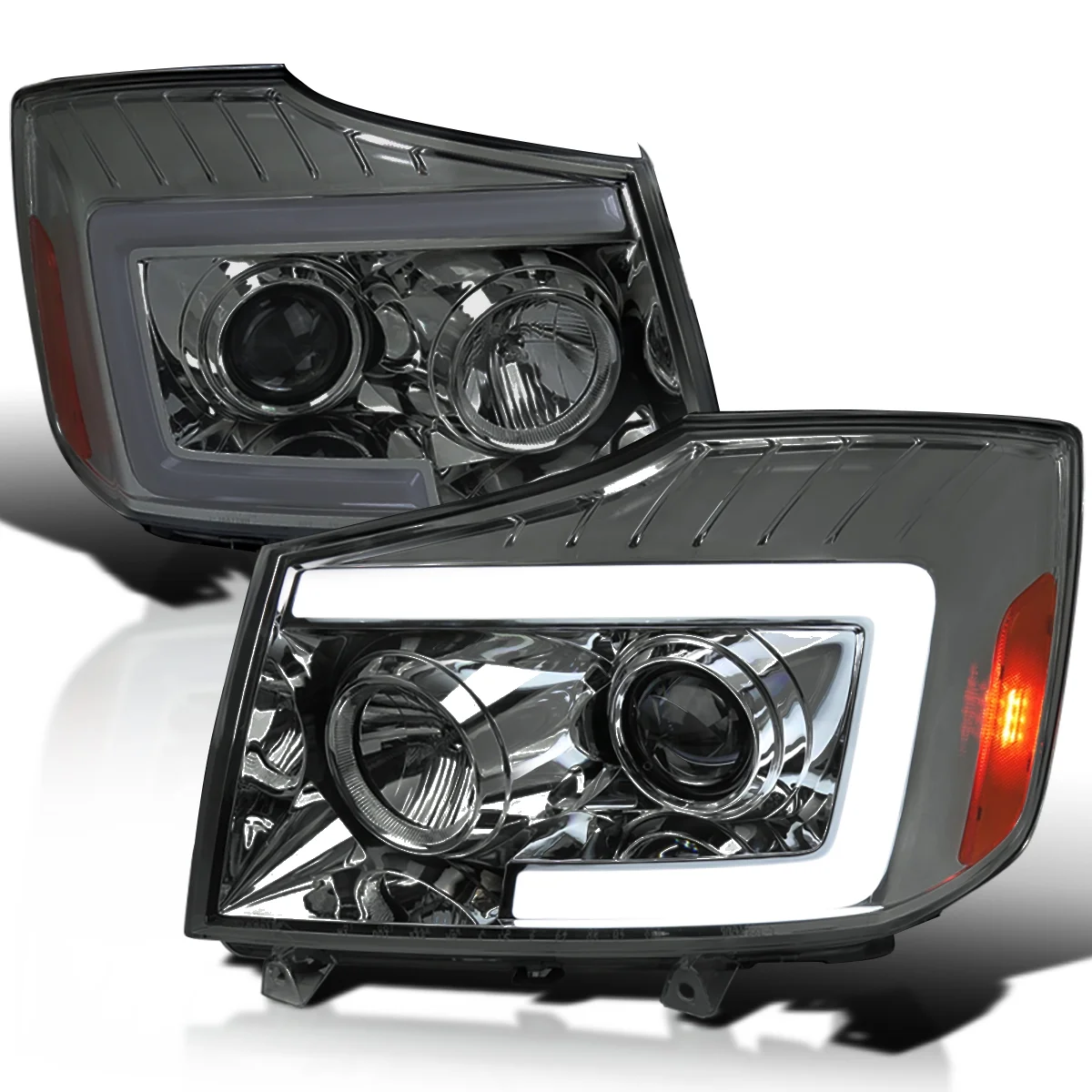 Spec-D Tuning Smoke Sequential LED Projector Headlights Compatible with 2004-2015 Nissan Titan, 2004-2007 Nissan Armada Left + Right Pair Headlamps Assembly