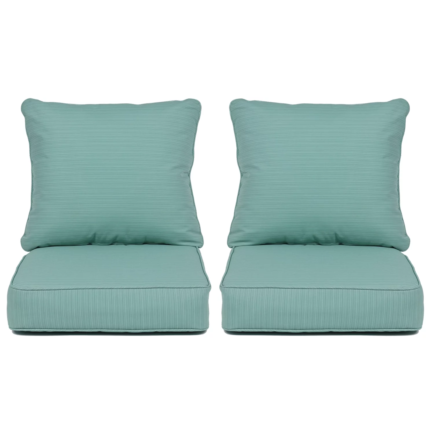 Aoodor 24'' x 23.6'' Outdoor Patio Deep Seating Cushion Set with Ties, Sofa Seat/Back Striped Cushion- Set of 2