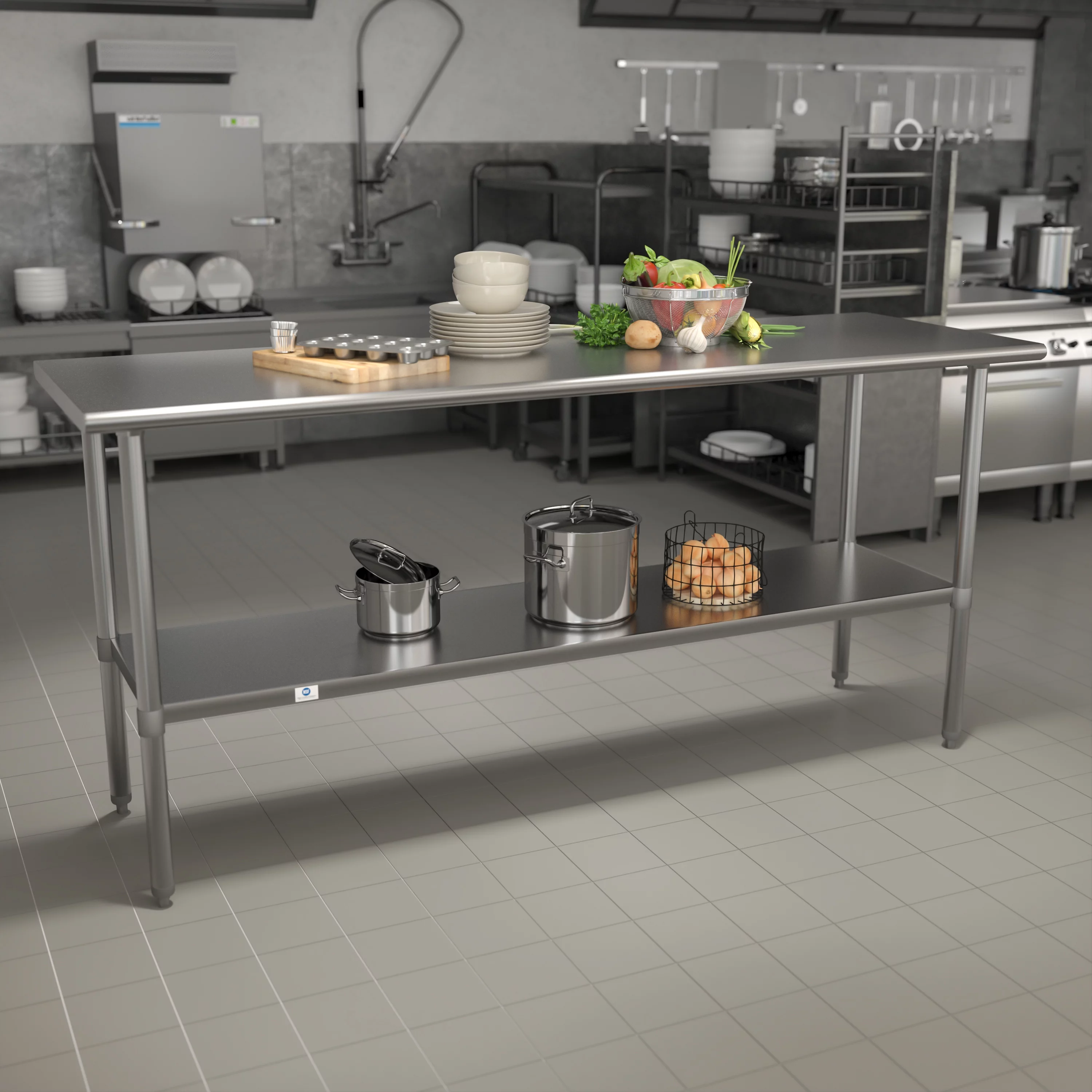 BizChair Stainless Steel 18 Gauge Prep and Work Table with Undershelf - NSF Certified - 72