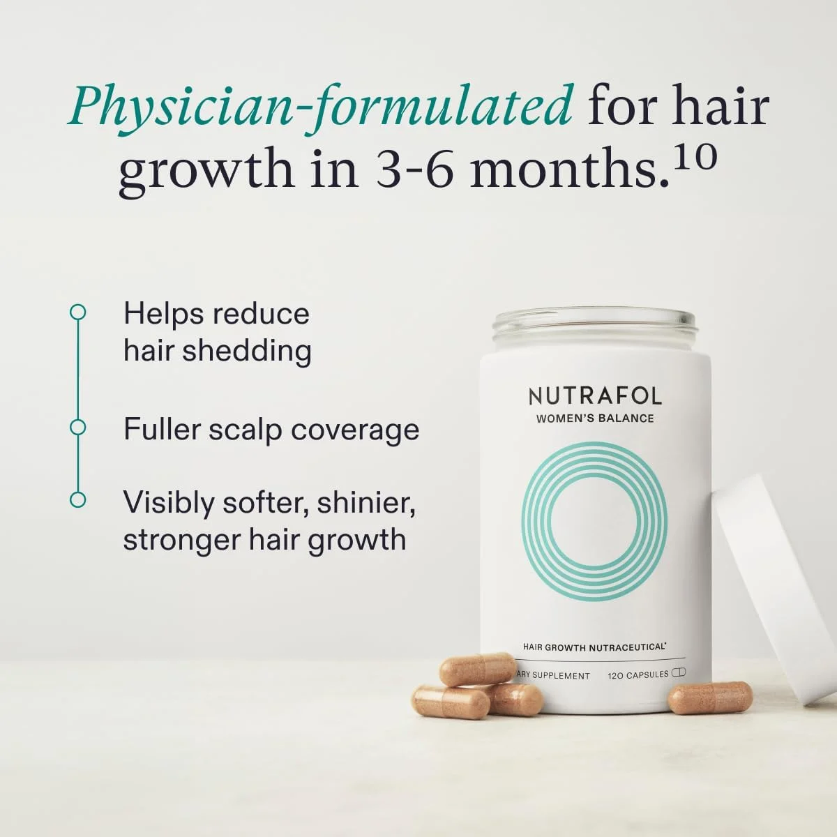 Nutrafol® Women's Balance Hair Growth Supplements, Ages 45 and Up, Clinically Proven Hair Supplement for Visibly Thicker Hair and Scalp Coverage|1 Month Supply Refill Pouch