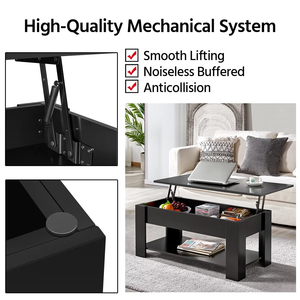 Topeakmart Wooden Lift Top Coffee Table Accent Table with Hidden Storage, Black