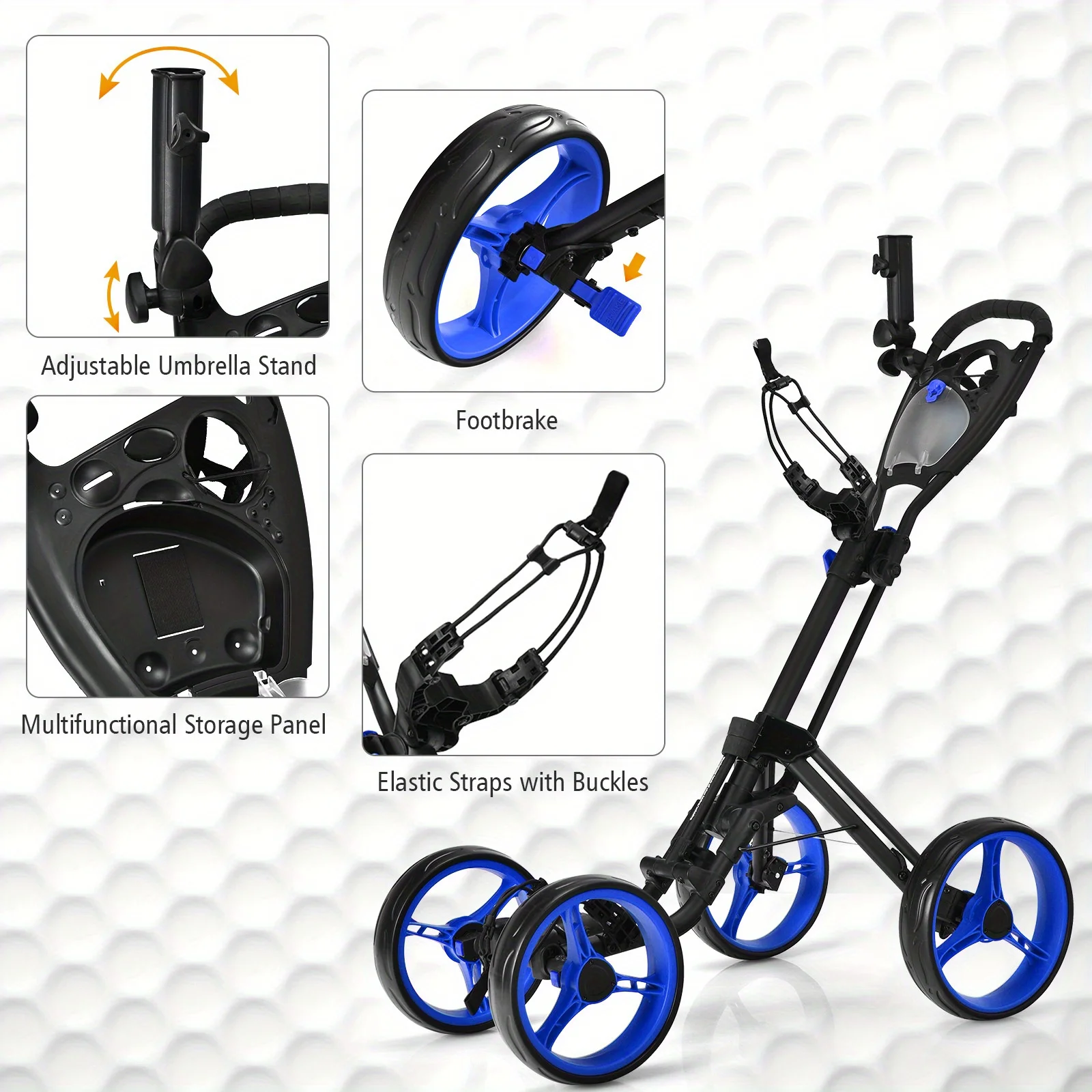 DFSDFGF32 Folding 4 Wheels Golf Push Cart W/Brake Scoreboard Adjustable Handle Blue