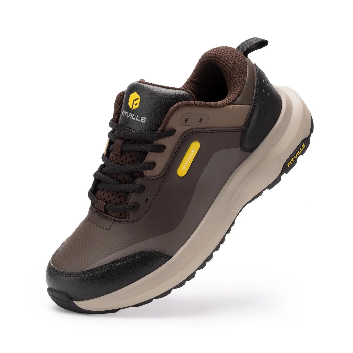 FitVille Mens Extra Wide Hiking Shoes Outdoor Low-top Waterproof Work Shoes Soft Toe with Arch Support-Rugged Core