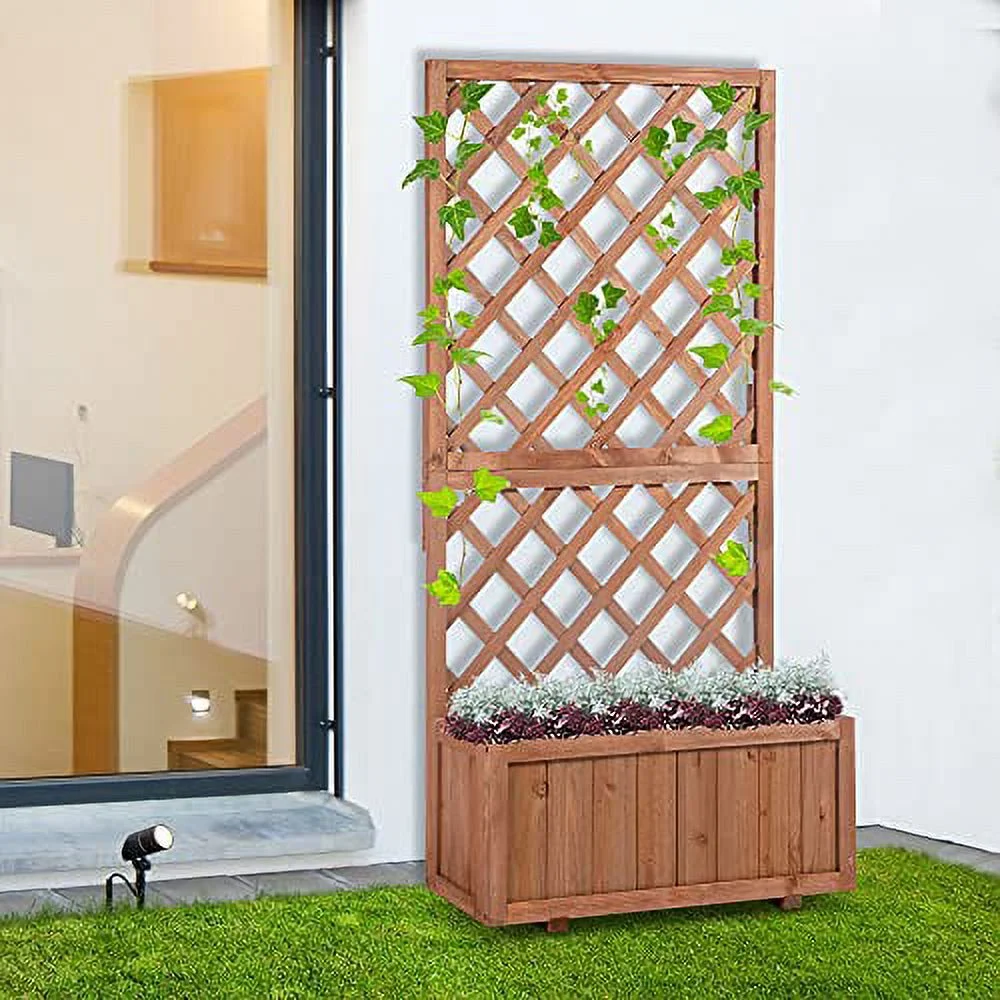 Outsunny Wooden Planter with Trellis, 59