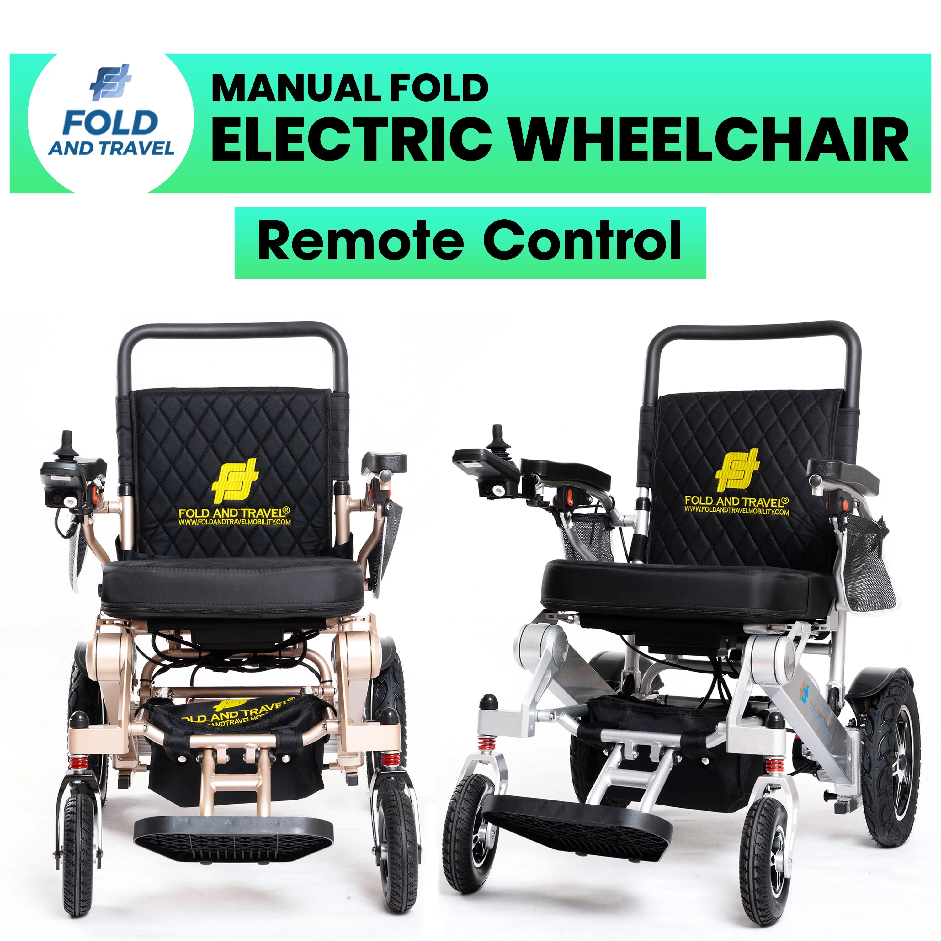 Fold And Travel Lightweight Foldable Remote Control Portable Electric Power Wheelchair - Silver Frame, Black Seat