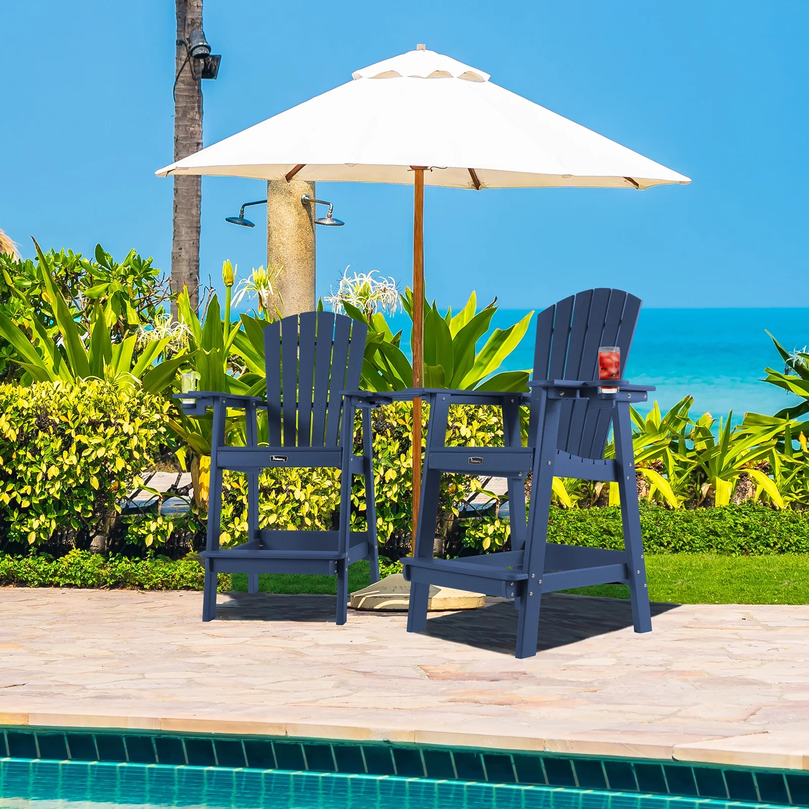 PAOLFOX 2 Tall Adirondack Chairs with Connecting Tray