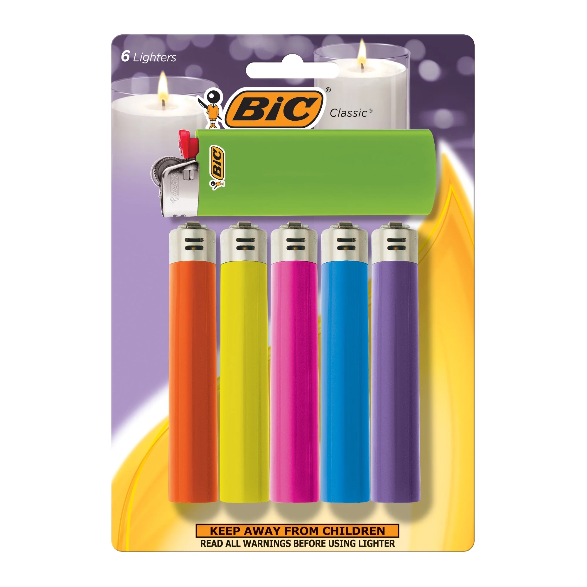 BIC Classic Lighters, Pocket Style, Child Resistant, Assorted Colors, 6 Count