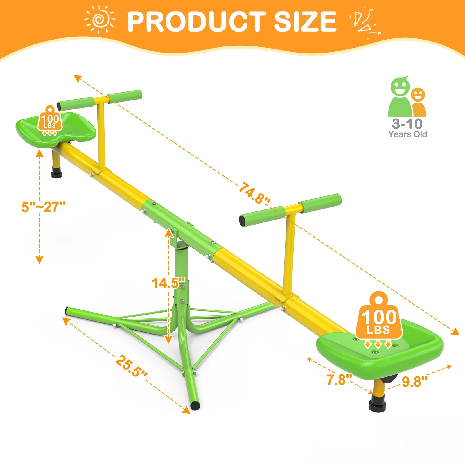 GIKPAL Kids Seesaw, Spinning Teeter Totter, 360 Degrees Rotating Kids Outdoor Playground Equipment for 3-10 Years Old Kids, Toddlers, Boys, Children