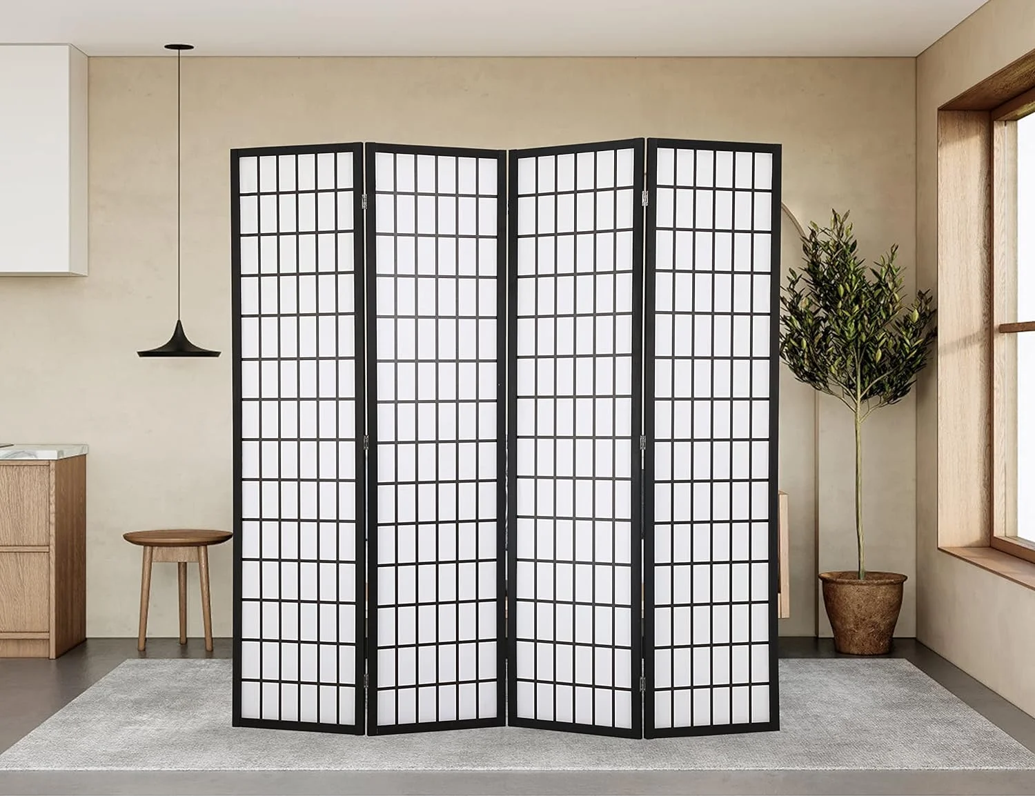 Room Divider, 4 Panel Plum Blossom Shoji Screen, 6FT Folding Chinese Wall Dividers with Waterproof Shoji Paper for Home Office Bedroom, Divider for Room Separation Japanese Style Room Dividers