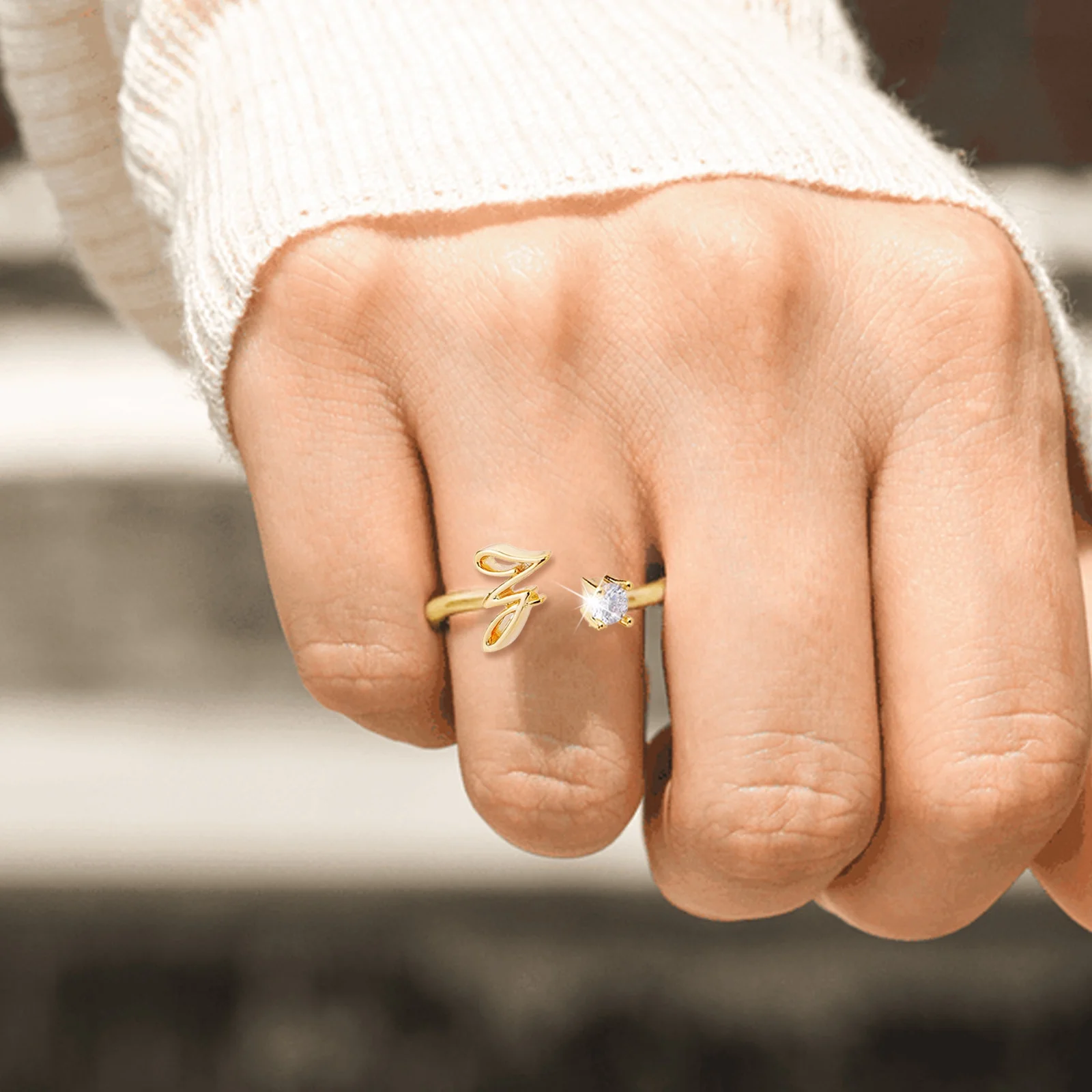 iju7gthy 4Th of July Indoor Gold Personalized Rhinestone 26 Initial Ring Jewelry Personalized Initial Letter Open Ring with Diamond Rhinestone Ring for Women