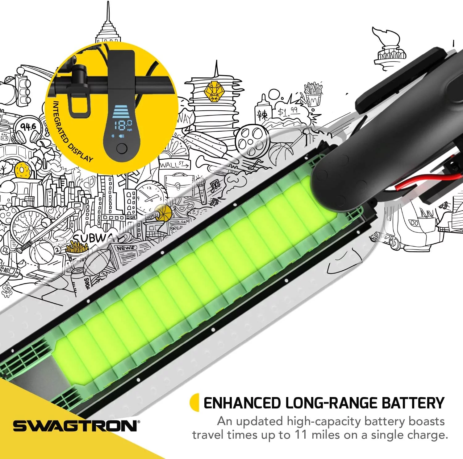 Swagtron Adult Electric Scooter Swagger 5 Boost, 320 lb Weight limit, 8.5 Inch No-flat Tires, 300W Motor, Folding, 18 mph, Enhanced Long Range (Recertified)