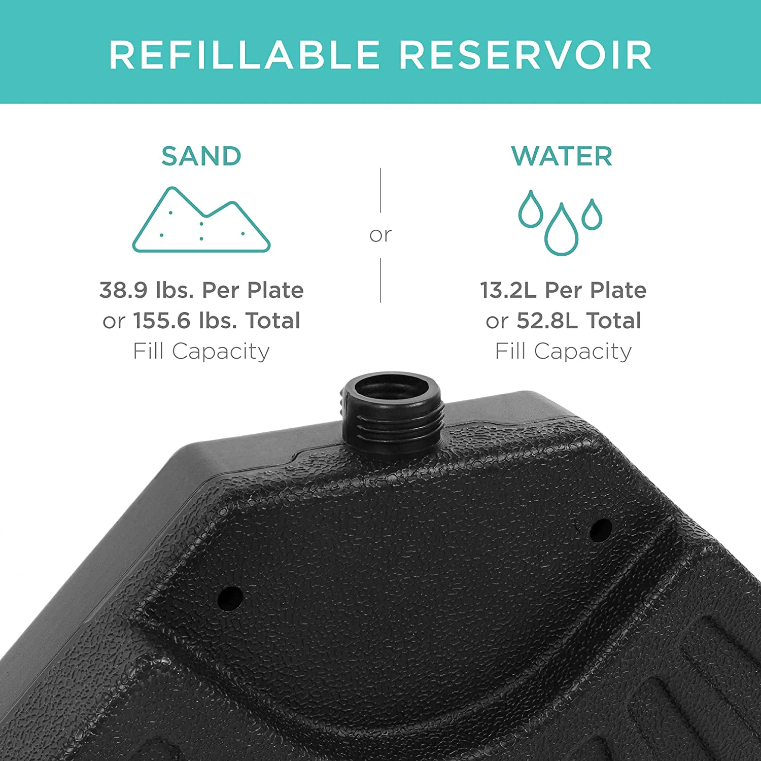 4-Piece 158lb Capacity Cantilever Offset Patio Umbrella Circular Base Stand w/Carry Handles, Easy-Fill Spouts, Base Connector Hooks, UV Stability - Black