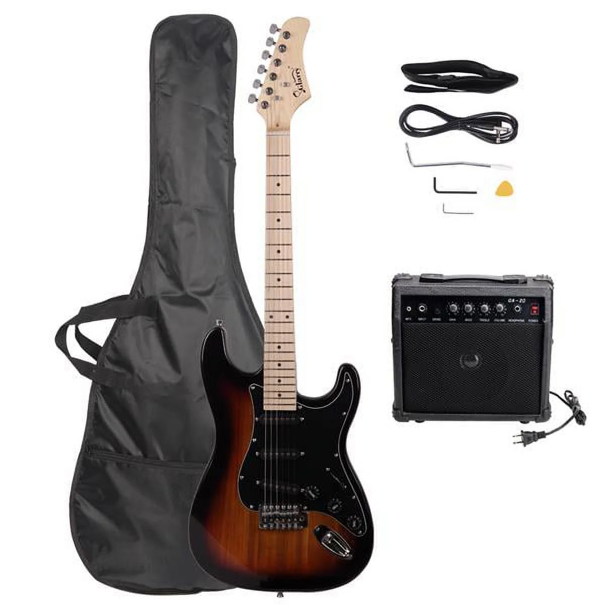 Bornmio Glarry GST Stylish Electric Guitar Kit with Black Pickguard Sunset Color