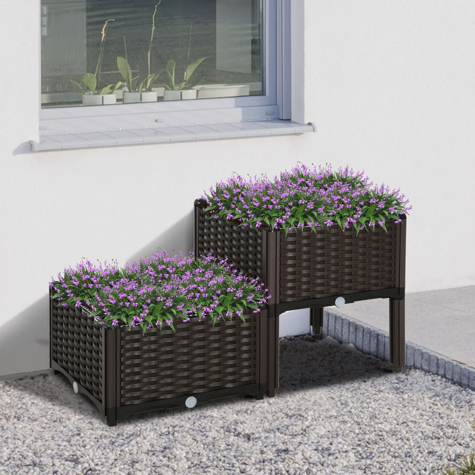 Outsunny 2-Piece Raised Garden Bed with Self-Watering Design, Brown