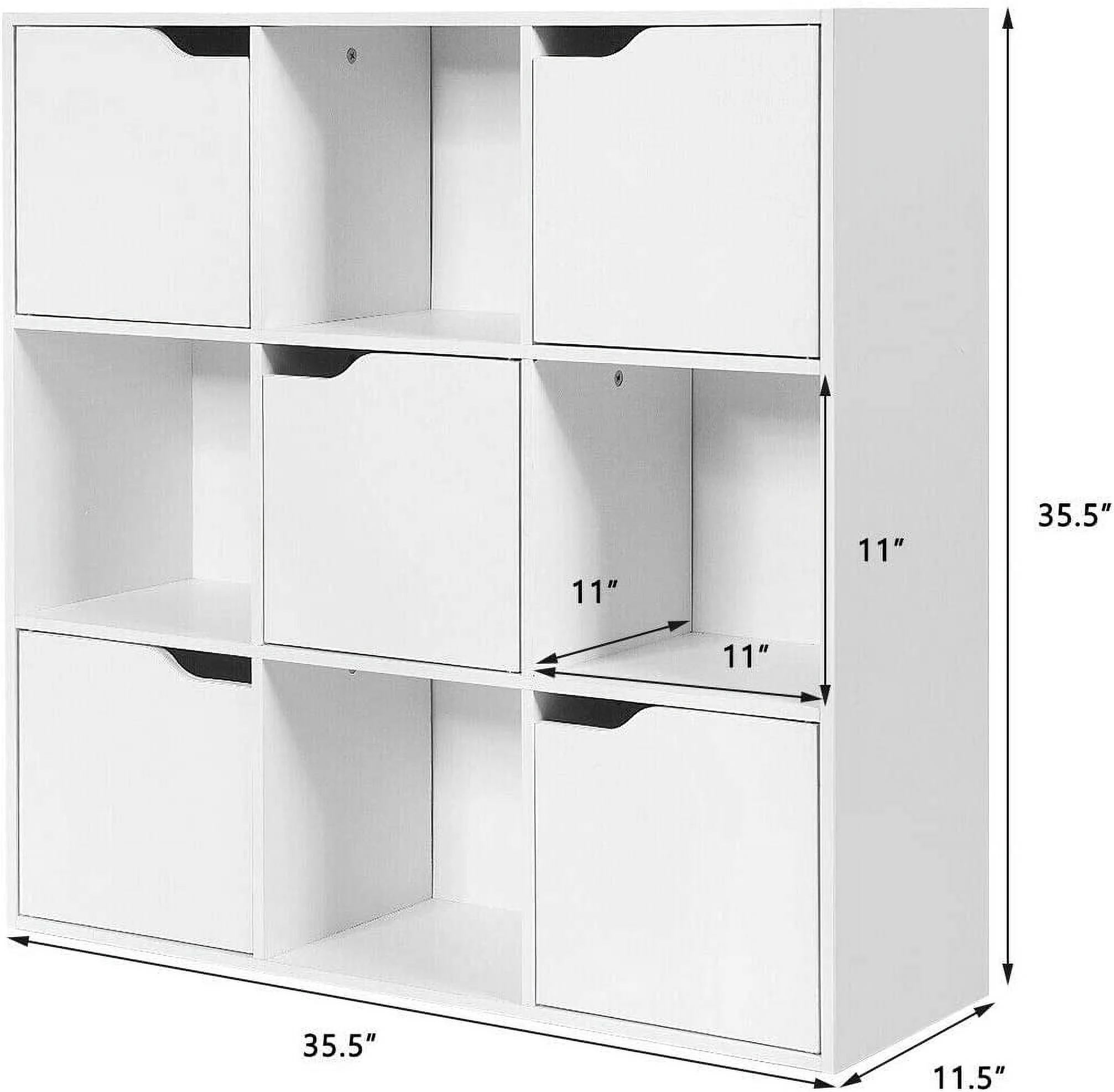 SQWDEC 9-Cube  Organizer Cabinet w/Doors  Compartment Display Unit w/ 4 Open Cubes & 5 Cabinets for Home Office  3-Tier Bookshelf for Books  Toys & Decorations  9 Cubes