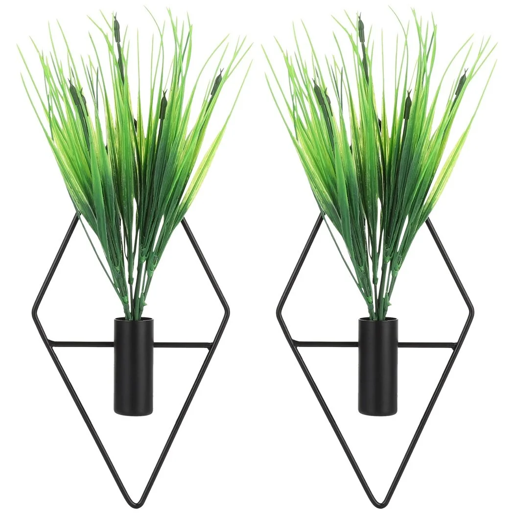 2 PCS Hanging Planters with Artificial Aquatic Plants, Diamond Shaped Hanging Planters, Metal Hanging Plant Holders, Modern Geometric Wall Decor for Home Living Room Office