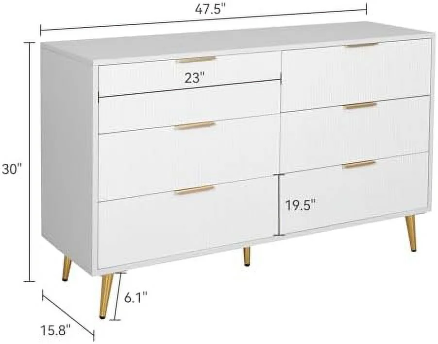 YFENGBO 6 Drawers Dresser for Bedroom White Long Dresser Organizers Chests of Drawers with  Wide TV Dresser Stand for up to 55" for Closet  Bedroom  Hallway  Entryway