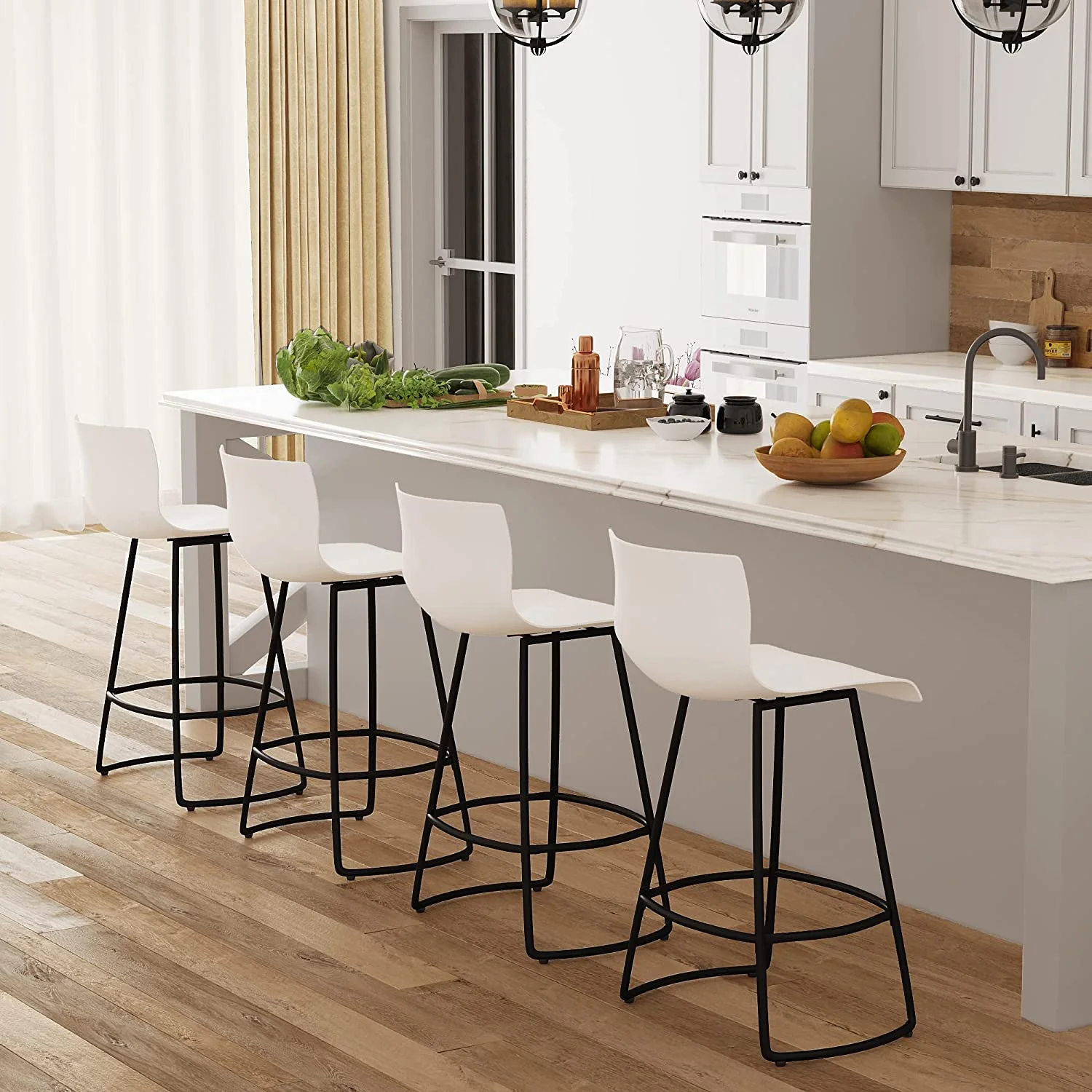 ONKER Bar Stools Set of 4 Bar Stools Counter Height Bar Stools Modern Swivel Bar Stools Bar Chairs with Back Plastic 26