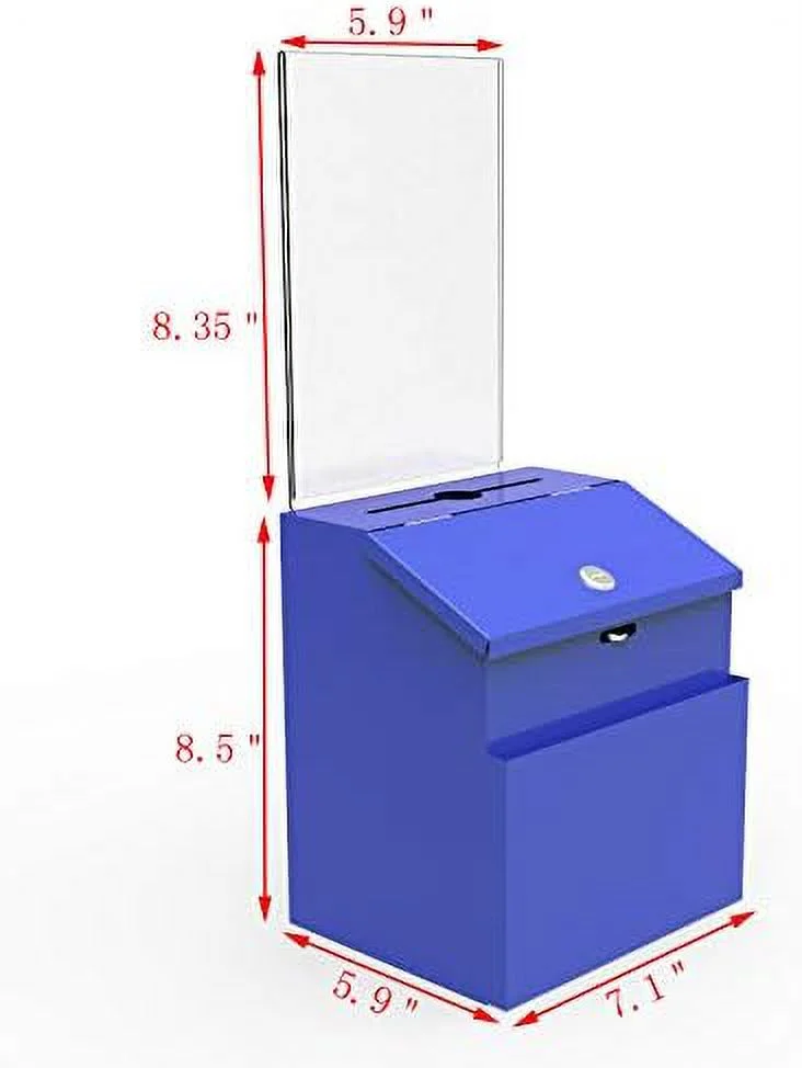Metal Donation Suggestion Sign Holder Offering Charity Fundraising Box Tithing Prayer Feedback Church Collection Cash Blue Key Lock Business Card Drop Ballot Hotel Inter Office Mail Letter Rent NF