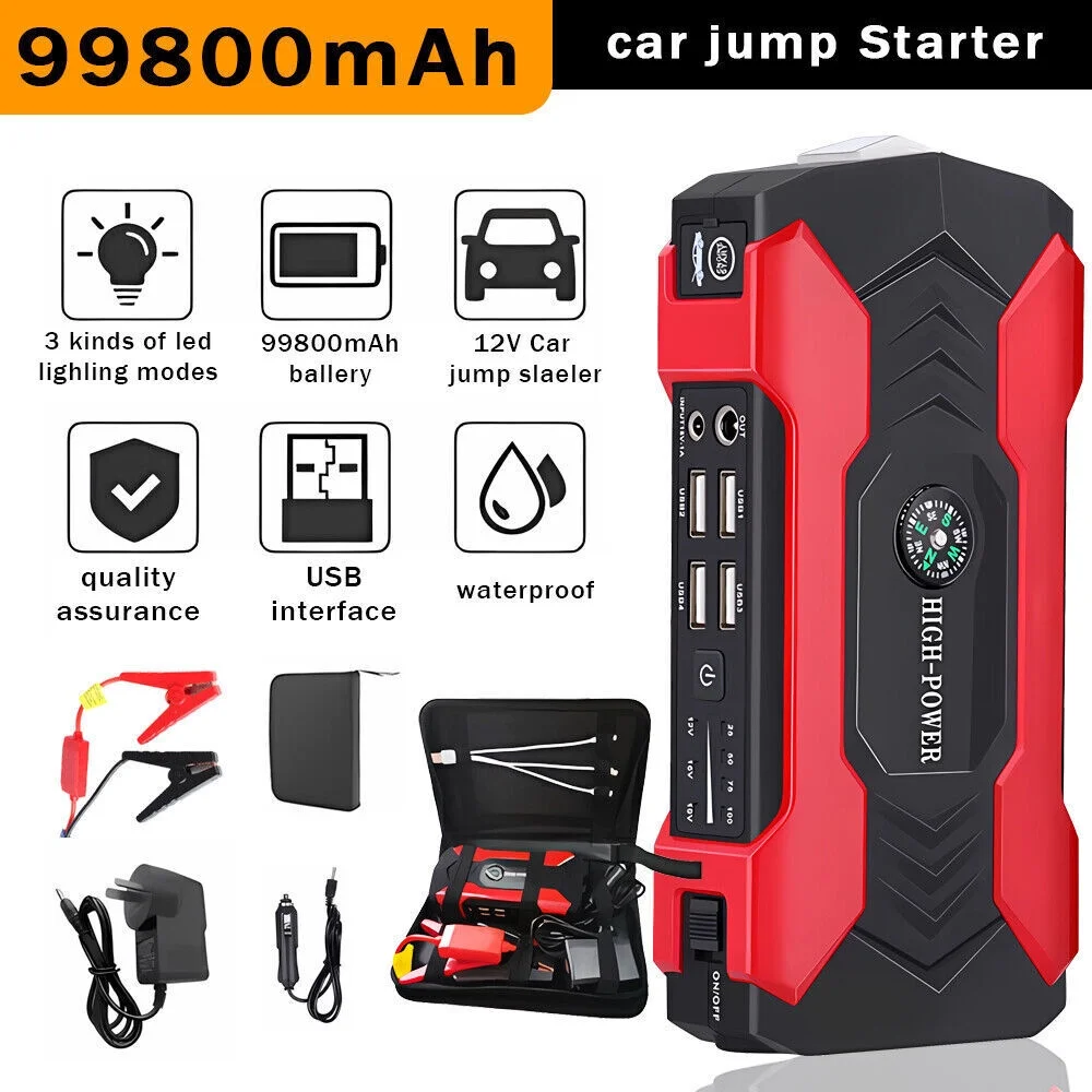 Beiou 99800mAh Car Jump Starter Booster Jumper Box & Portable Power Bank, Red