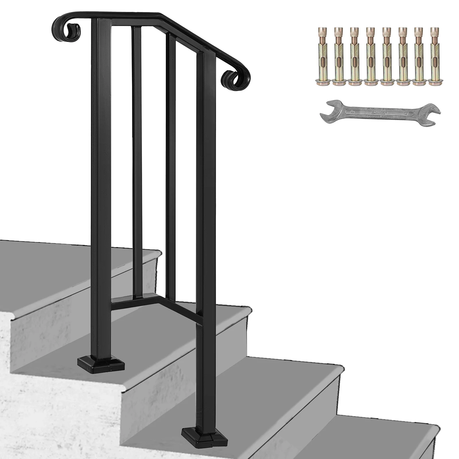 BENTISM Iron Handrail Picket Fits 1 or 2 Steps #1 RAILING Rail Paver Home Black