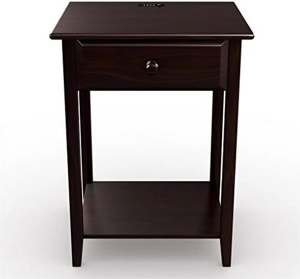 MQLIFEBOOM Nightstand with Charging Station of USB Ports  18" Wide End Accent Table  3-Tier End  with  Drawer and   Bedside Night Stand for Bedroom & Living Room. Espresso