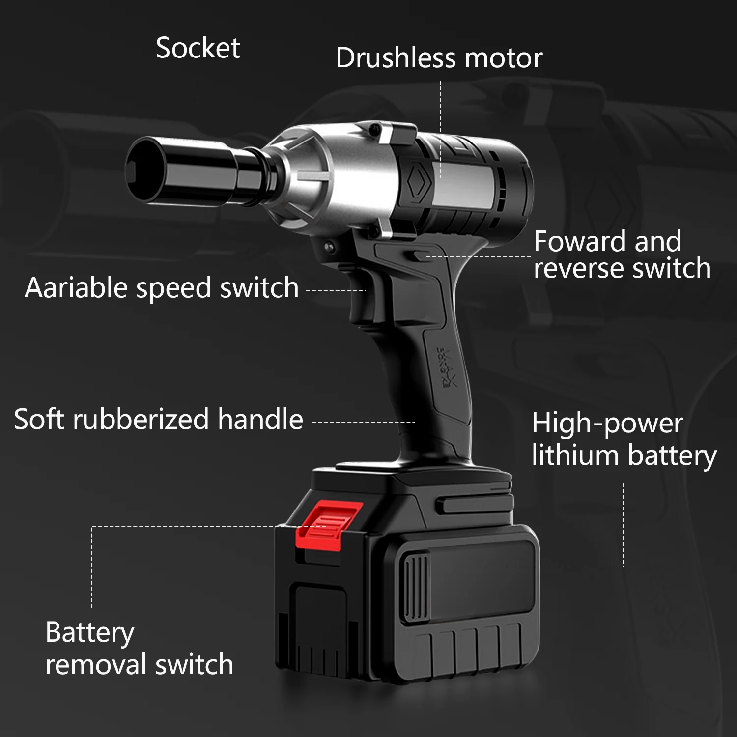 Cordless Impact Wrench, HDJ 12000 RPM & Max Torque 236 ft-lbs (320N.m), 1/2 Impact Gun with 12.0Ah Li-ion Battery and Fast Charger, 6 Drive Impact Sockets, Cordless Impact Wrench for Home Car