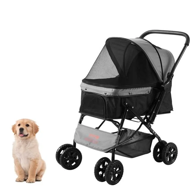 Vevor 4 Wheels Dog Stroller Rotate with Brakes, Black & Grey
