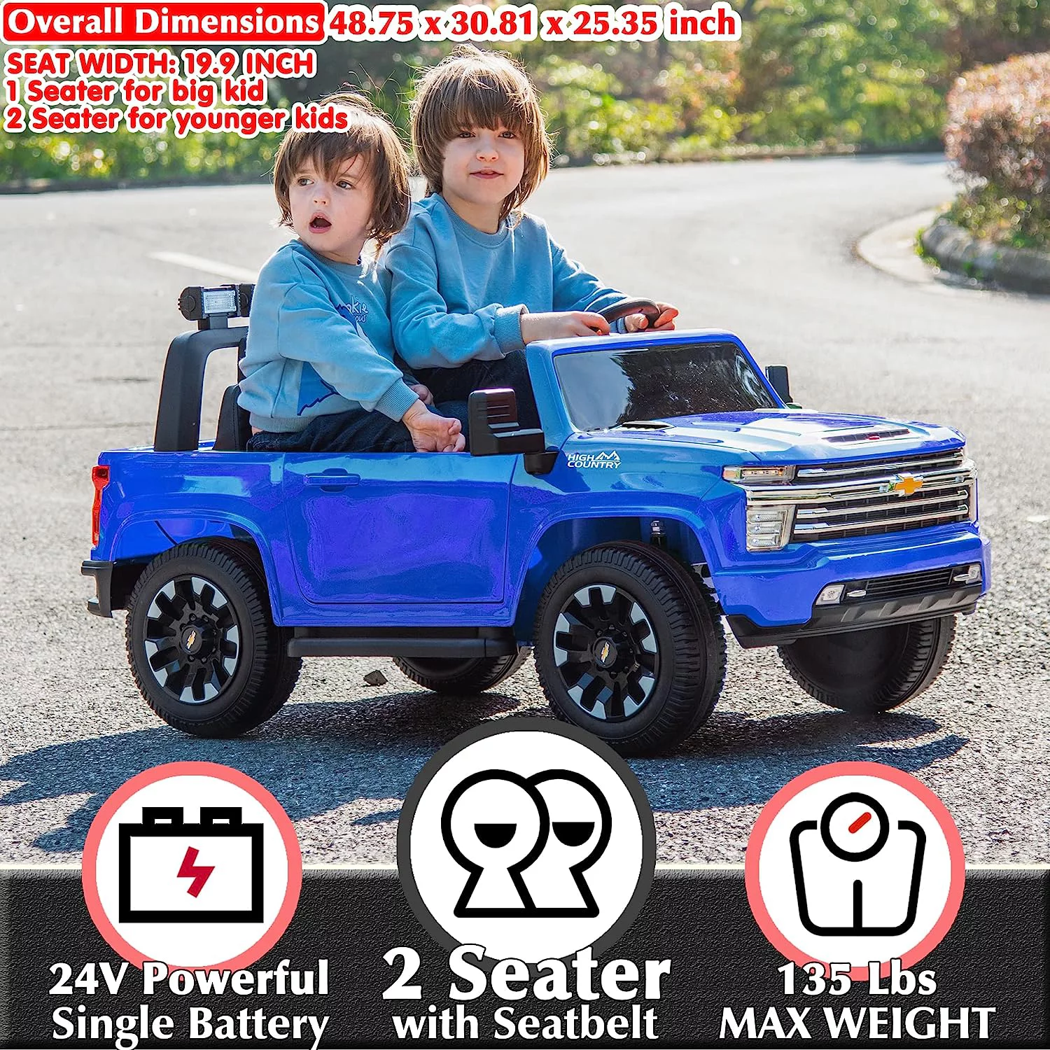 NEWWARE 24V Kids Ride on Car,Licensed Silverado HD 2 Seater Electric Car for Boys Girls,Kids 24V 2 Seater Ride On Car with Remote Control,24V Ride on Truck,Music,ABC,Electric Vehicle,Blue