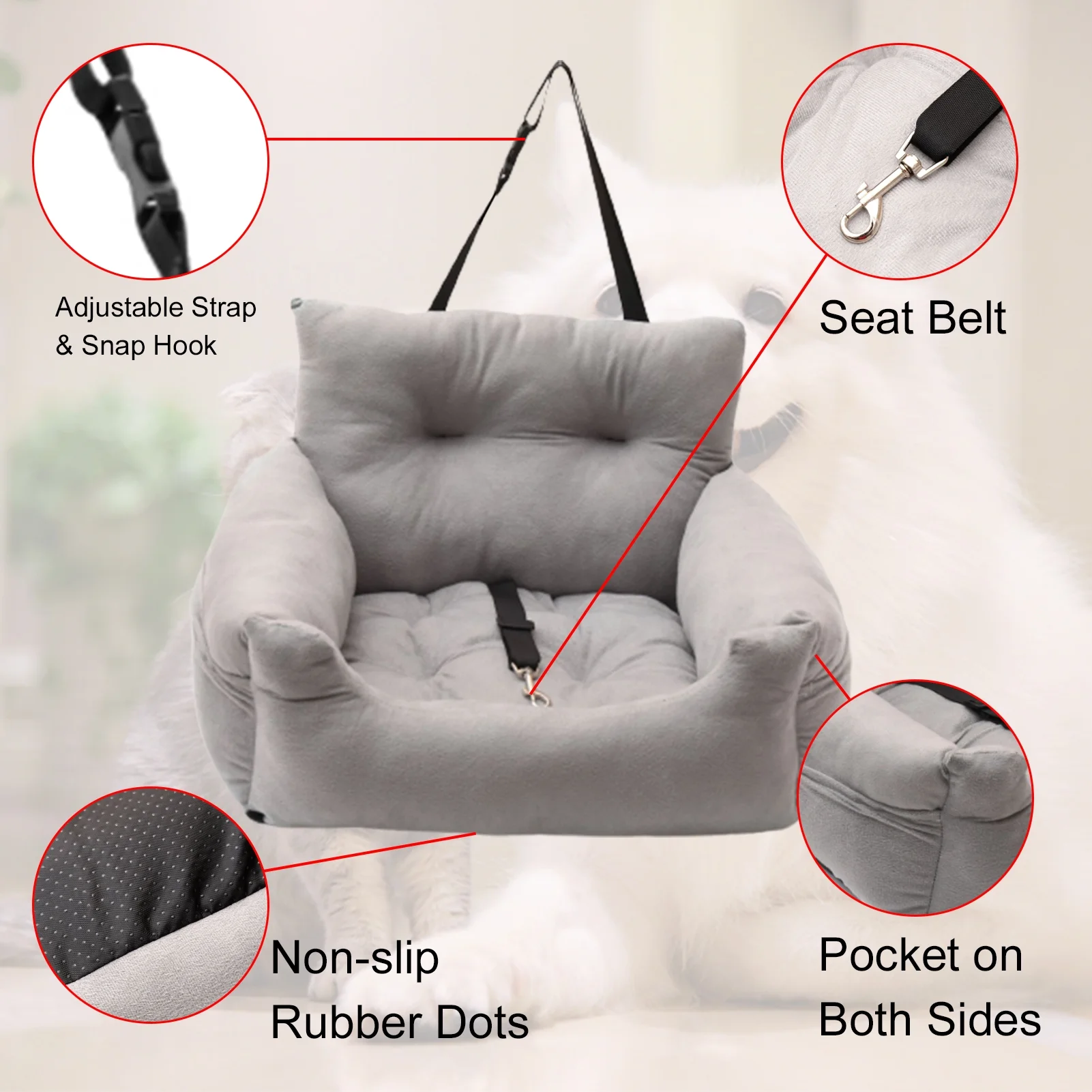 OWSOO Car Seat Dog Bed Multifunctional Design Pet Sofa for Cars Home and All Seasons - Sturdy Safety Belt Comfortable Material Storage Bags - Targeting Pet Owners