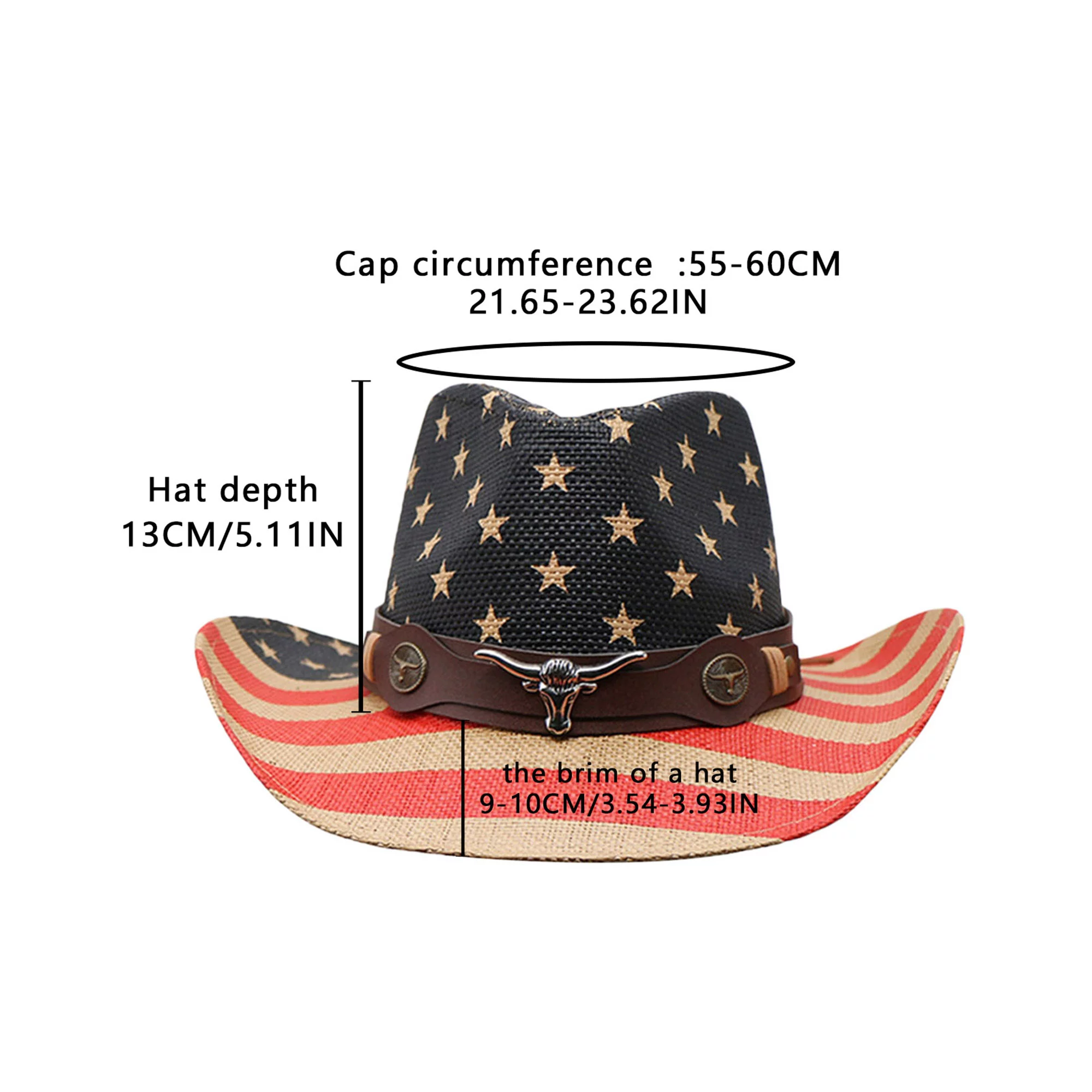 Caitzr Vintage American Flag Cowboy Hat,Unisex USA Patriotic Hats for Men Women Cowgirl Hat Country-Western