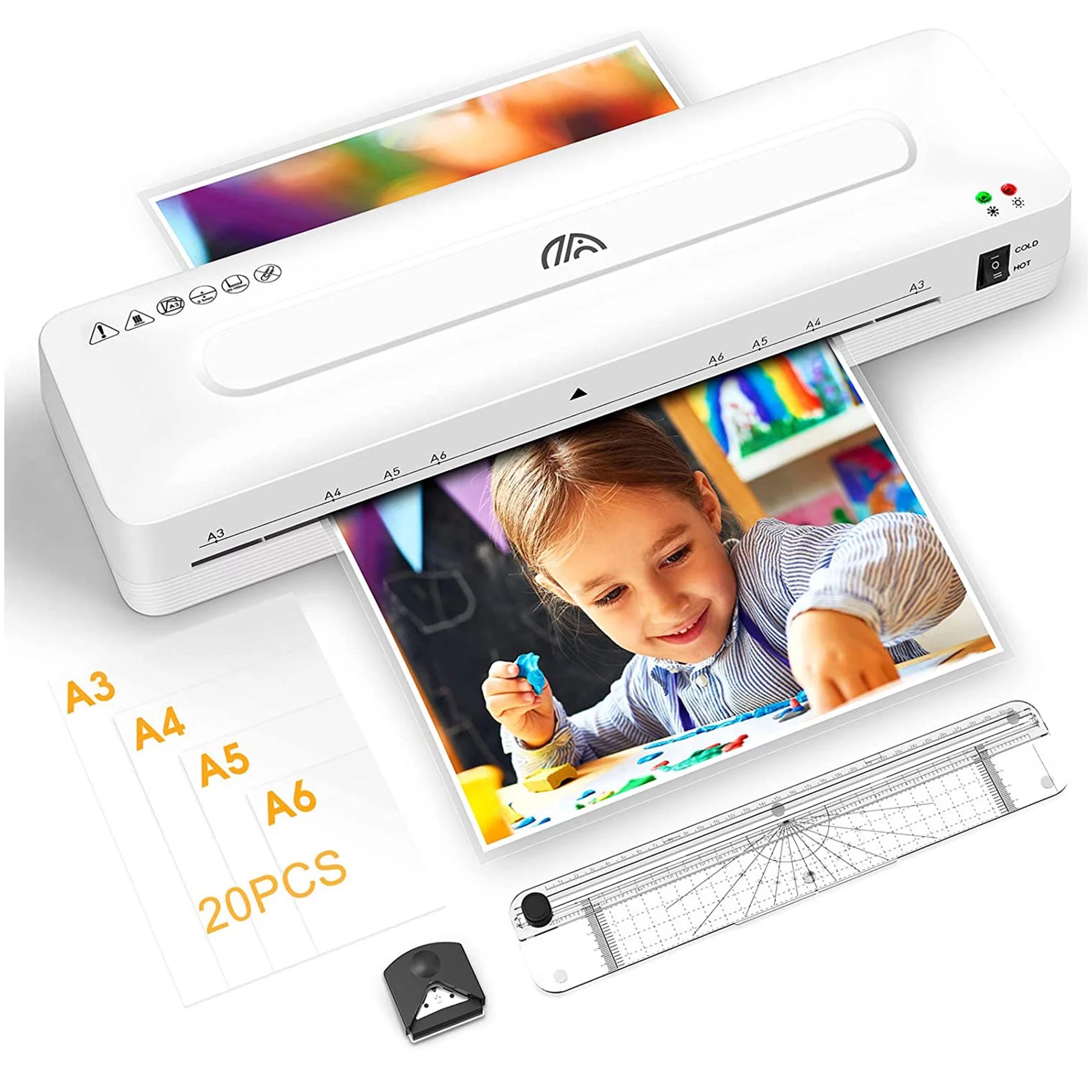 A3 Laminator with Paper Trimmer, 13 Inch Hot and Cold Laminator Machine , Corner Rounder, Laminator with Laminating Sheets A3/A4/A5/A6, for Home, Office, School Use