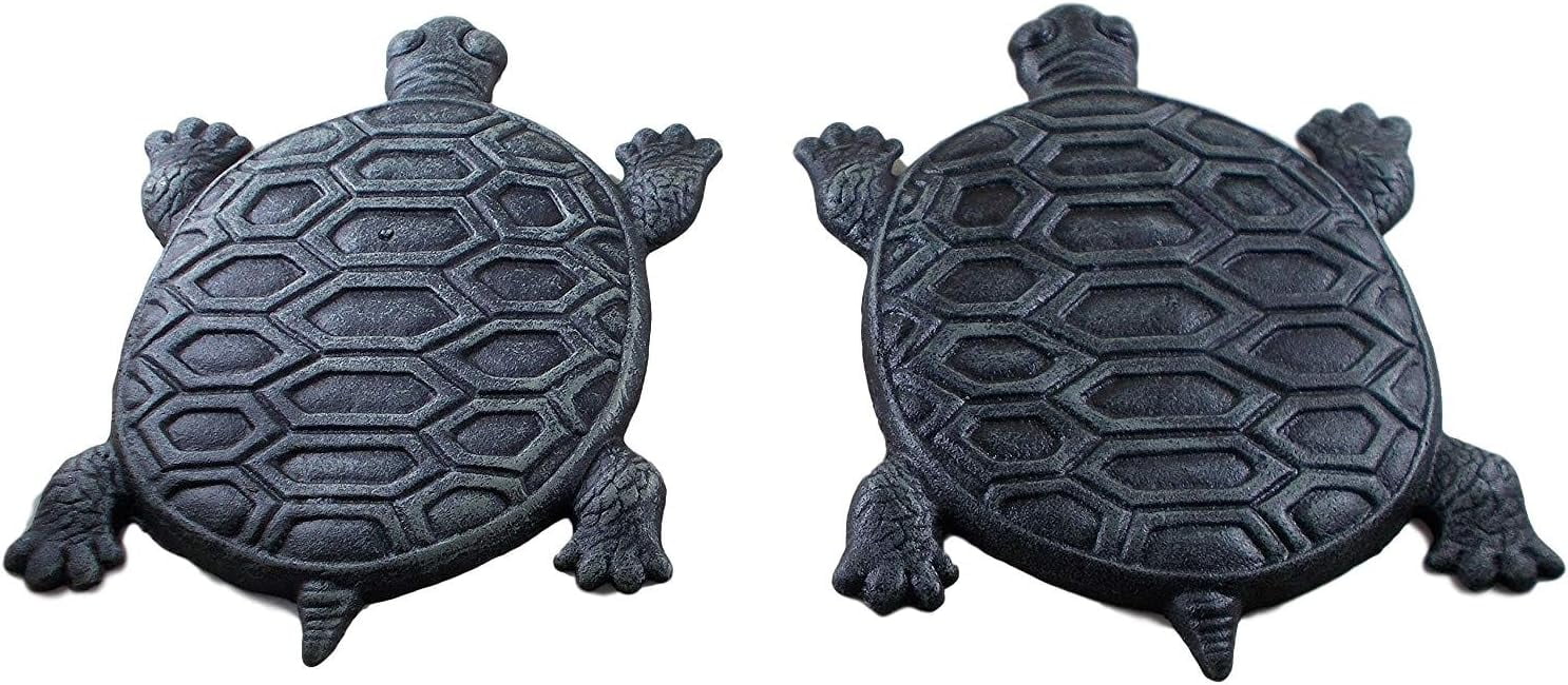 Set of 2 Iron Verdigris Garden Turtle Stepping Stone