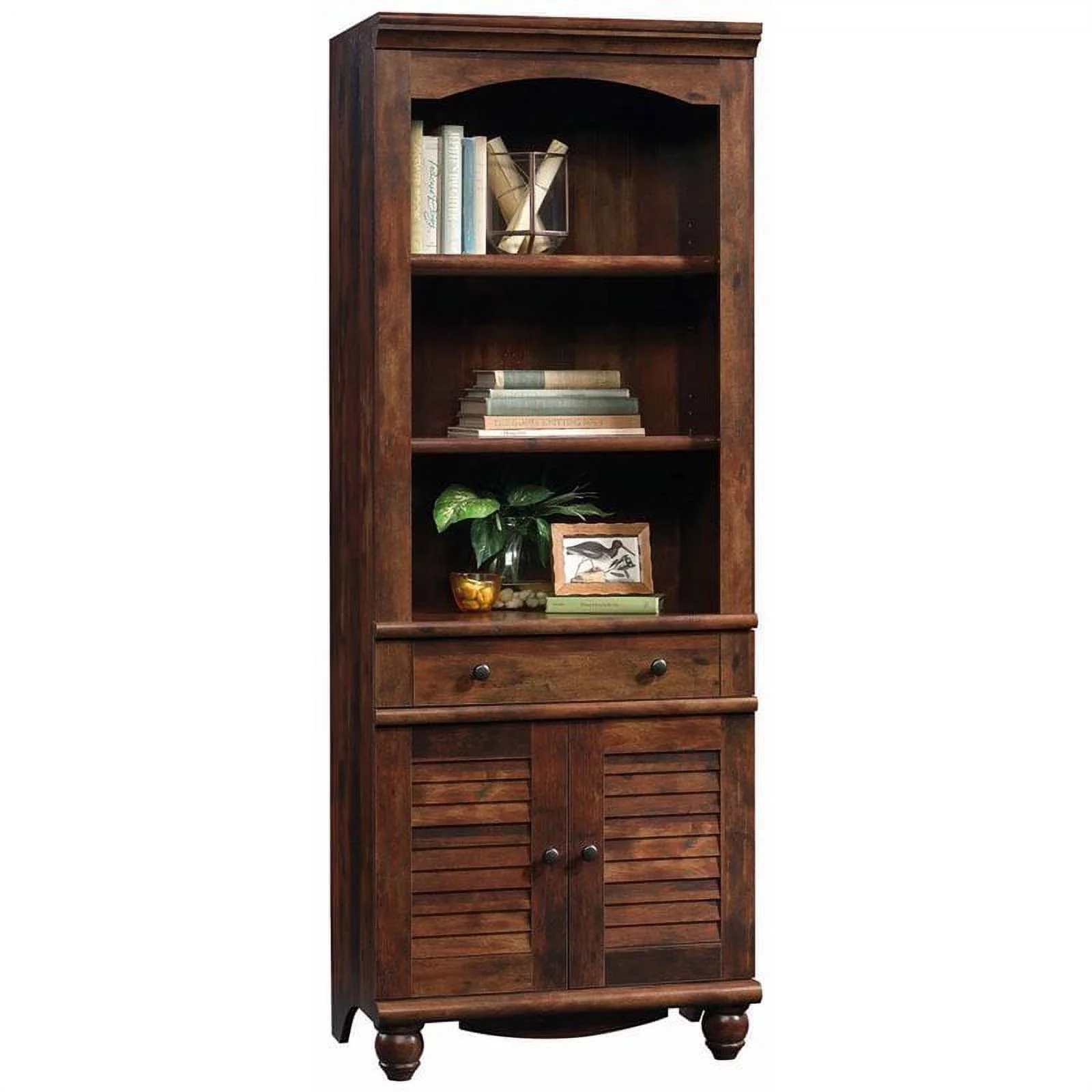 Pemberly Row 3 Shelf 2 Door Pinellas Tall Bookcase in Curado Cherry