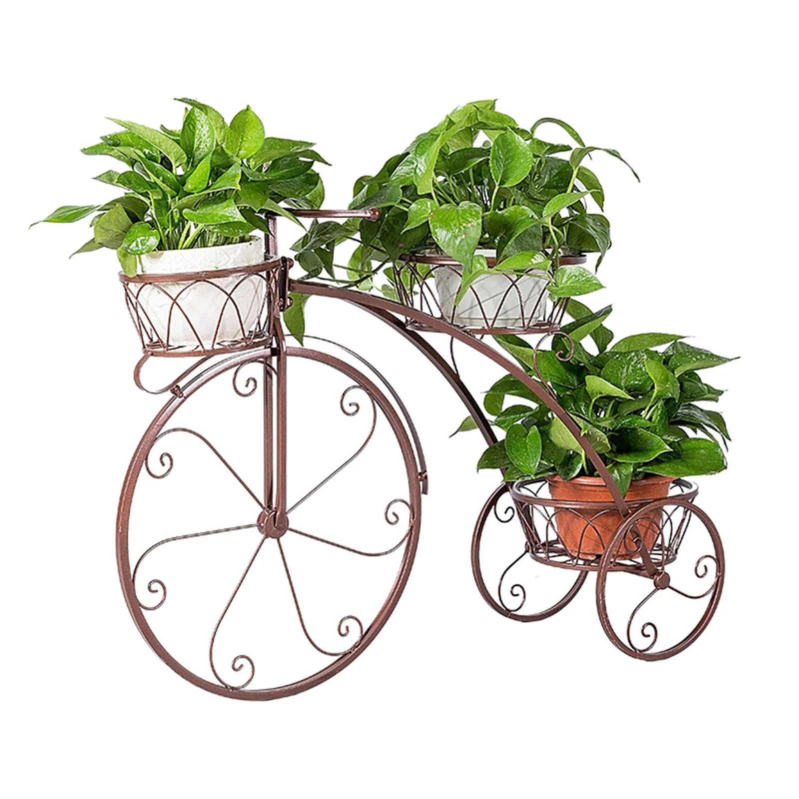 European Style Flower Rack, Cart Holder, Bookshelf Flower Pot Multipurpose Plant Stand for Patio Balcony Fence Home Decoration Copper